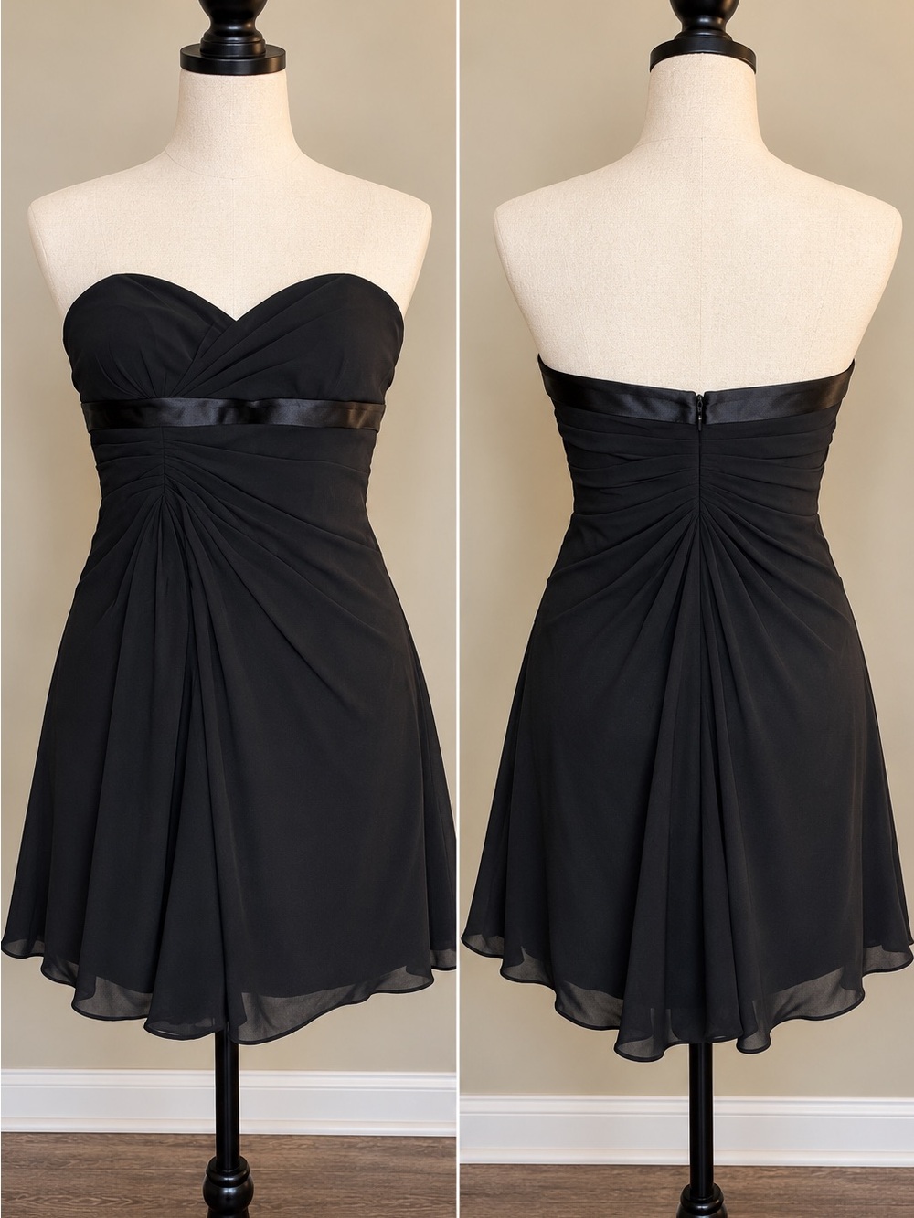 VENUS Little Black Strapless Chiffon Cocktail Dress